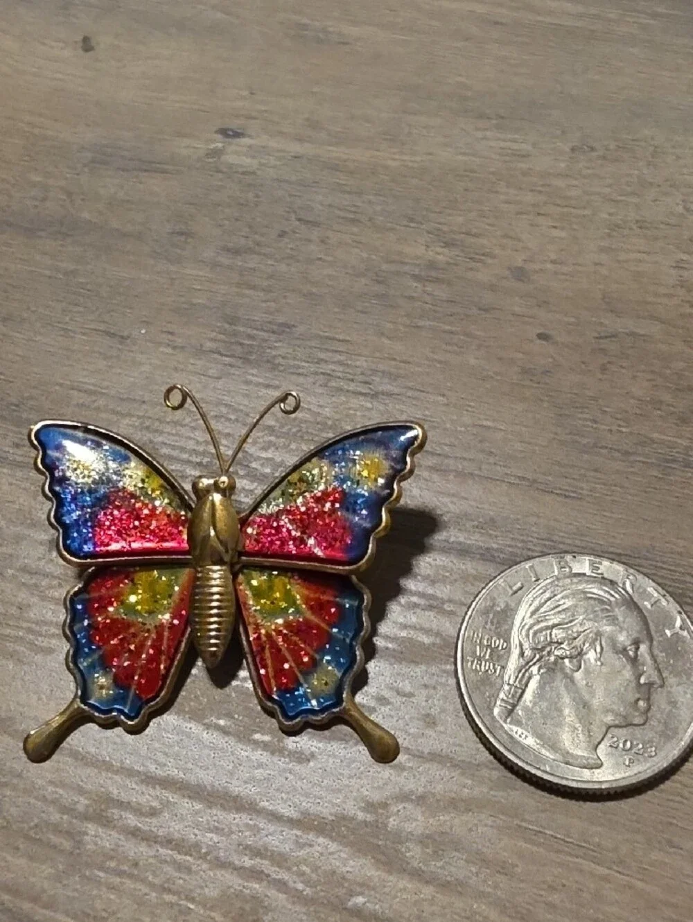 Multicolor Glitter Butterfly Brooch - Gold Trim